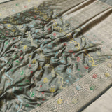Gray Colour Pure Katan Silk Handwoven Banarasi Saree