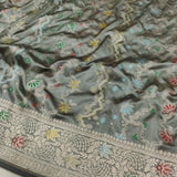 Gray Colour Pure Katan Silk Handwoven Banarasi Saree