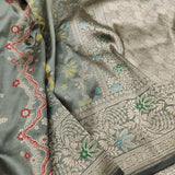 Gray Colour Pure Katan Silk Handwoven Banarasi Saree