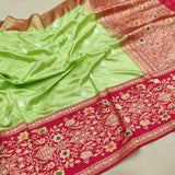 Parrot Green Color Pure Katan Silk Handwoven Banarasi Saree