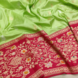 Parrot Green Color Pure Katan Silk Handwoven Banarasi Saree