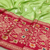 Parrot Green Color Pure Katan Silk Handwoven Banarasi Saree
