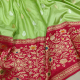 Parrot Green Color Pure Katan Silk Handwoven Banarasi Saree