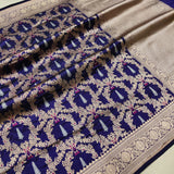 Navy Blue Color Pure Katan Silk Handwoven Banarasi Saree