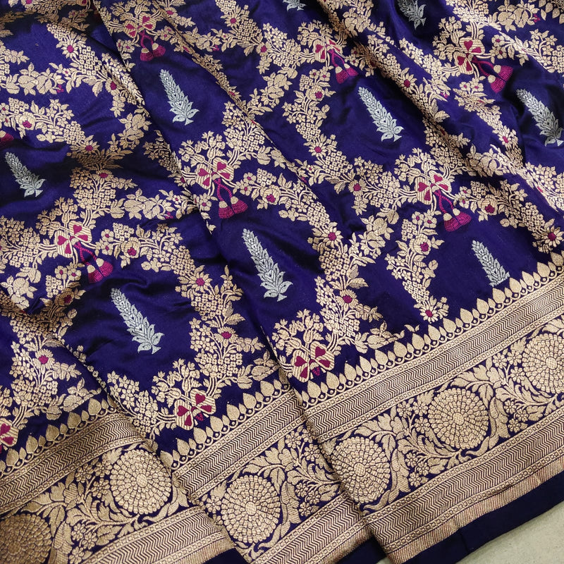 Navy Blue Color Pure Katan Silk Handwoven Banarasi Saree