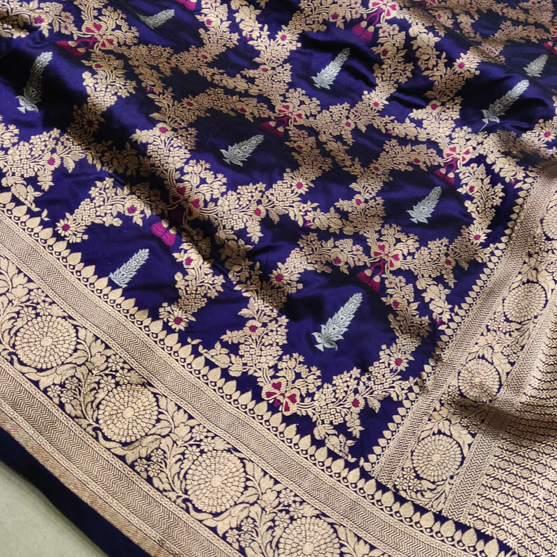 Navy Blue Color Pure Katan Silk Handwoven Banarasi Saree