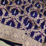 Navy Blue Color Pure Katan Silk Handwoven Banarasi Saree