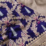 Navy Blue Color Pure Katan Silk Handwoven Banarasi Saree