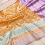 Peach Colour Pure Tissue Silk Handwoven Banarasi Saree