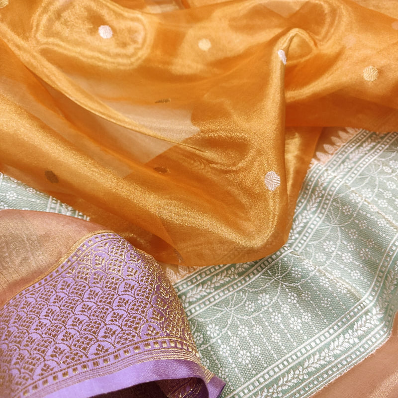 Peach Colour Pure Tissue Silk Handwoven Banarasi Saree