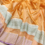 Peach Colour Pure Tissue Silk Handwoven Banarasi Saree