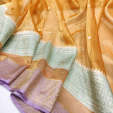 Peach Colour Pure Tissue Silk Handwoven Banarasi Saree