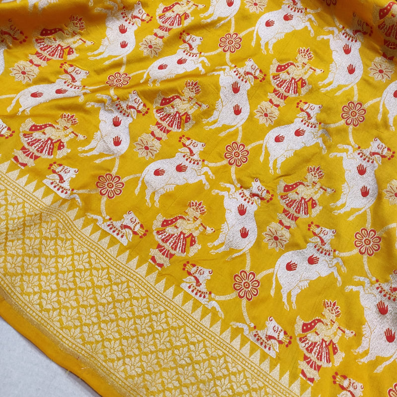 Yellow Color Pure Katan Silk Handwoven Banarasi Saree