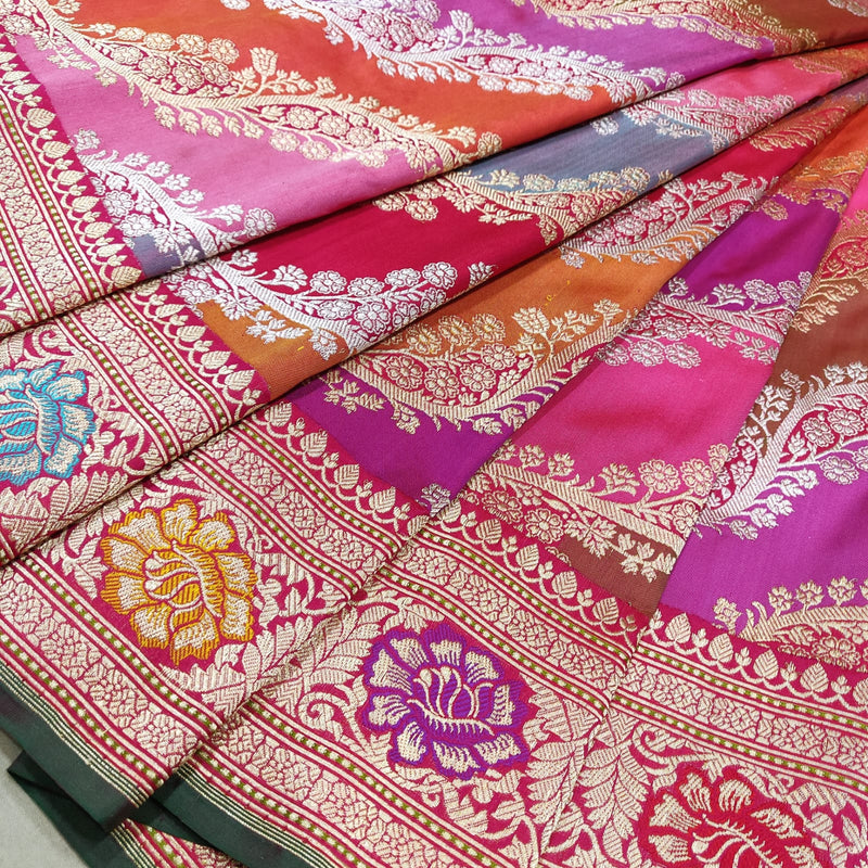 Multicolor Pure Katan Silk Handwoven Banarasi Saree