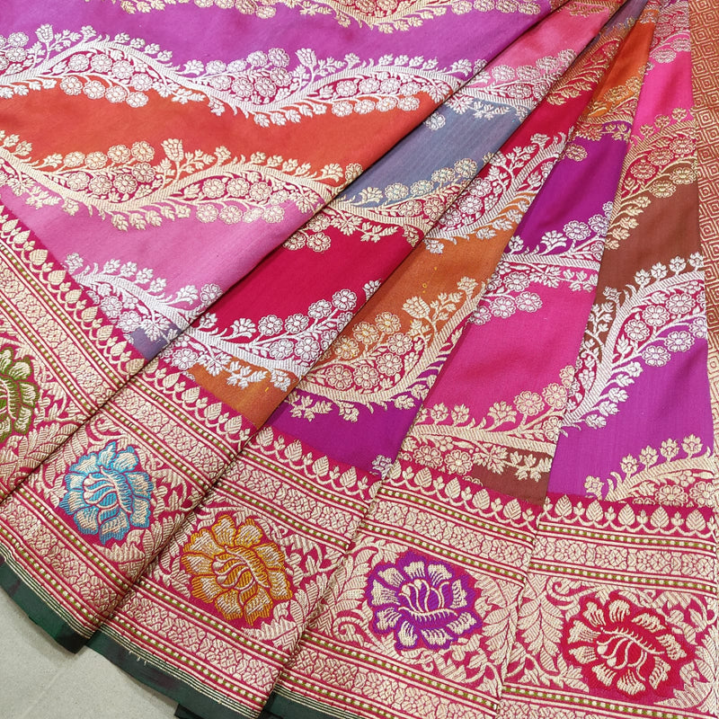 Multicolor Pure Katan Silk Handwoven Banarasi Saree