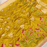 Yellow Colour Pure Katan Silk Handwoven Banarasi Saree