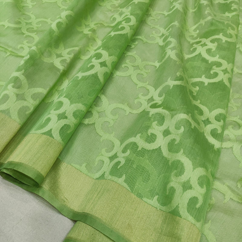 Green Colour Pure Cotton Handwoven Banarasi Jamdani Saree