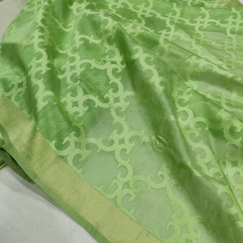Green Colour Pure Cotton Handwoven Banarasi Jamdani Saree