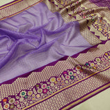 Lavender Color Pure Kora Silk Handwoven Banarasi Saree