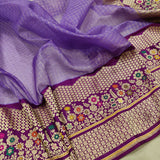 Lavender Color Pure Kora Silk Handwoven Banarasi Saree