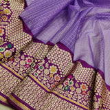 Lavender Color Pure Kora Silk Handwoven Banarasi Saree
