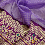 Lavender Color Pure Kora Silk Handwoven Banarasi Saree