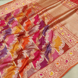 Multicolor  Pure Katan Silk Handwoven Banarasi Rangkat Saree