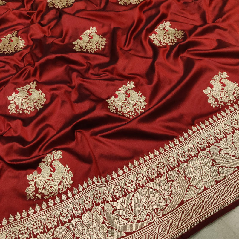 Maroon Colour Pure Katan Silk Handwoven Banarasi Saree