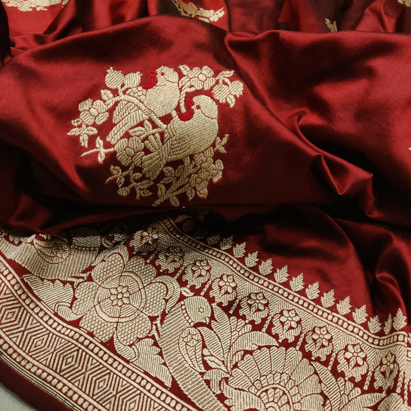Maroon Colour Pure Katan Silk Handwoven Banarasi Saree
