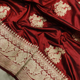 Maroon Colour Pure Katan Silk Handwoven Banarasi Saree