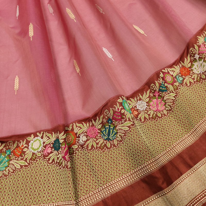 Pink Color Pure Kora Silk Handwoven Banarasi Saree