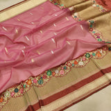 Pink Color Pure Kora Silk Handwoven Banarasi Saree