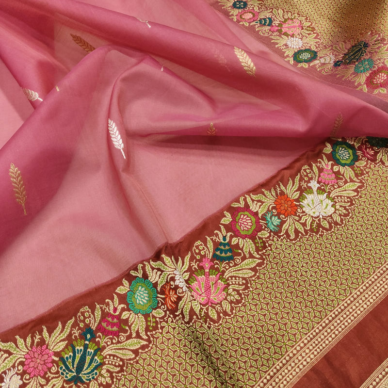 Pink Color Pure Kora Silk Handwoven Banarasi Saree