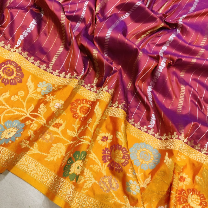 Dual Shade Pure Katan Silk Handwoven Banarasi Saree