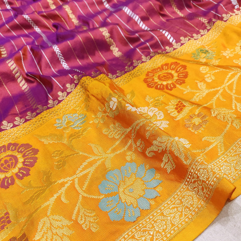 Dual Shade Pure Katan Silk Handwoven Banarasi Saree