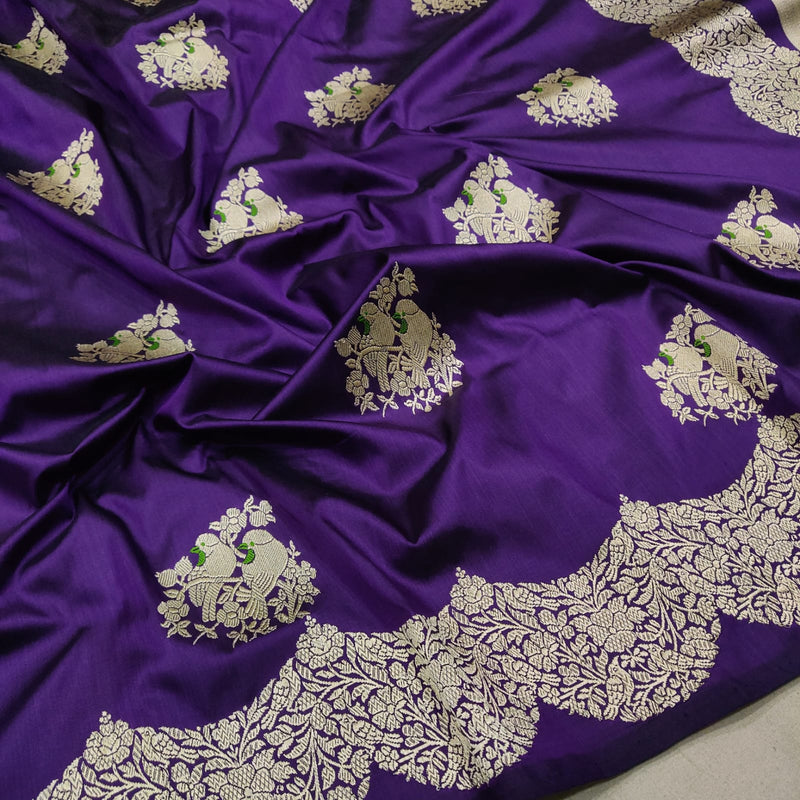 Purple Colour Pure Katan Silk Handwoven Banarasi Saree
