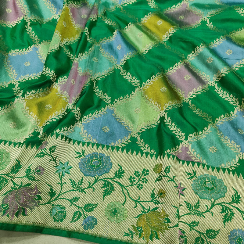 Multicolor  Pure Katan Silk Handwoven Banarasi Rangkat Saree