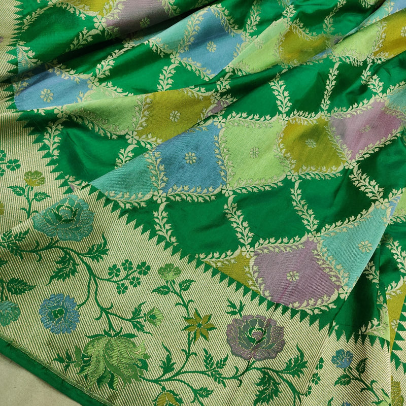 Multicolor  Pure Katan Silk Handwoven Banarasi Rangkat Saree