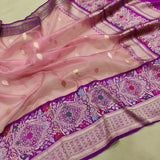 Baby Pink Colour Pure Kora Silk Handwoven Banarasi Saree