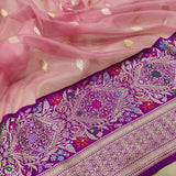 Baby Pink Colour Pure Kora Silk Handwoven Banarasi Saree