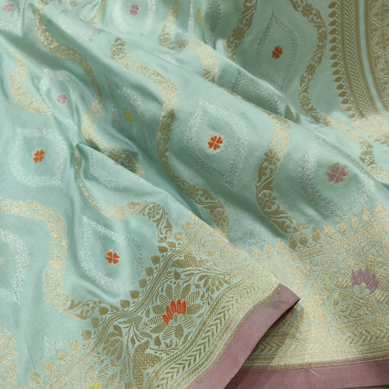 Sky Blue  Color Pure Katan Silk Handwoven Banarasi Saree