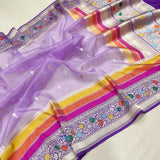 Lavender Color Pure Kora Silk Handwoven Banarasi Saree