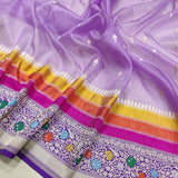 Lavender Color Pure Kora Silk Handwoven Banarasi Saree