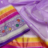Lavender Color Pure Kora Silk Handwoven Banarasi Saree