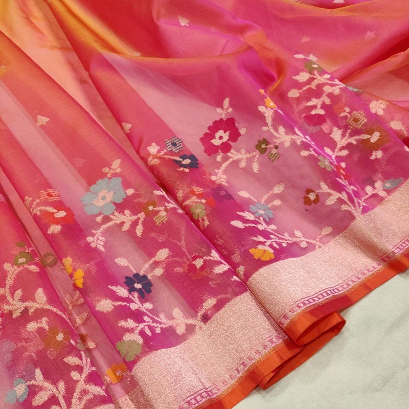 Dual Shade Pure Ektara Kora Jamdani Handwoven Banarasi Saree