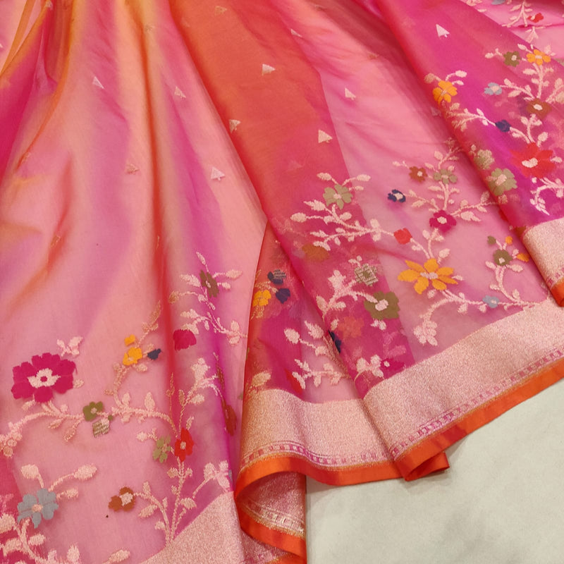 Dual Shade Pure Ektara Kora Jamdani Handwoven Banarasi Saree