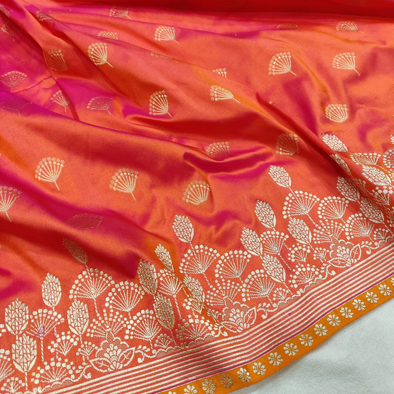 Dual Shade Pure Katan Silk Handwoven Banarasi Saree