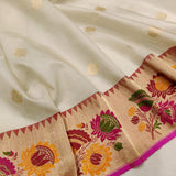 Off White Colour Pure Kora Silk Handwoven Banarasi Saree