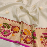 Off White Colour Pure Kora Silk Handwoven Banarasi Saree