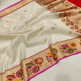 Off White Colour Pure Kora Silk Handwoven Banarasi Saree